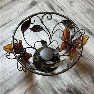 Artistic Metal Accent Bowl with Butterfly Motif